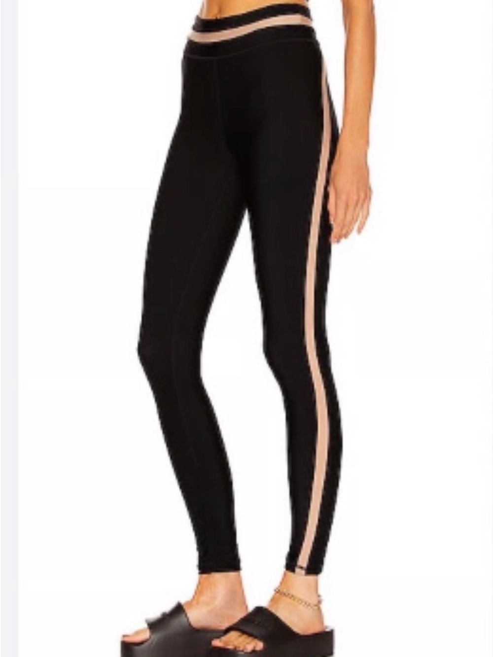 The Upside Black Leggings with Blush Side Stripe in size 8